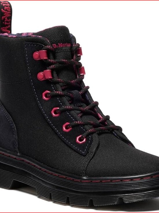 Shoes - Suede Combat Boots with Wedge Heel and Lace-Up Closure